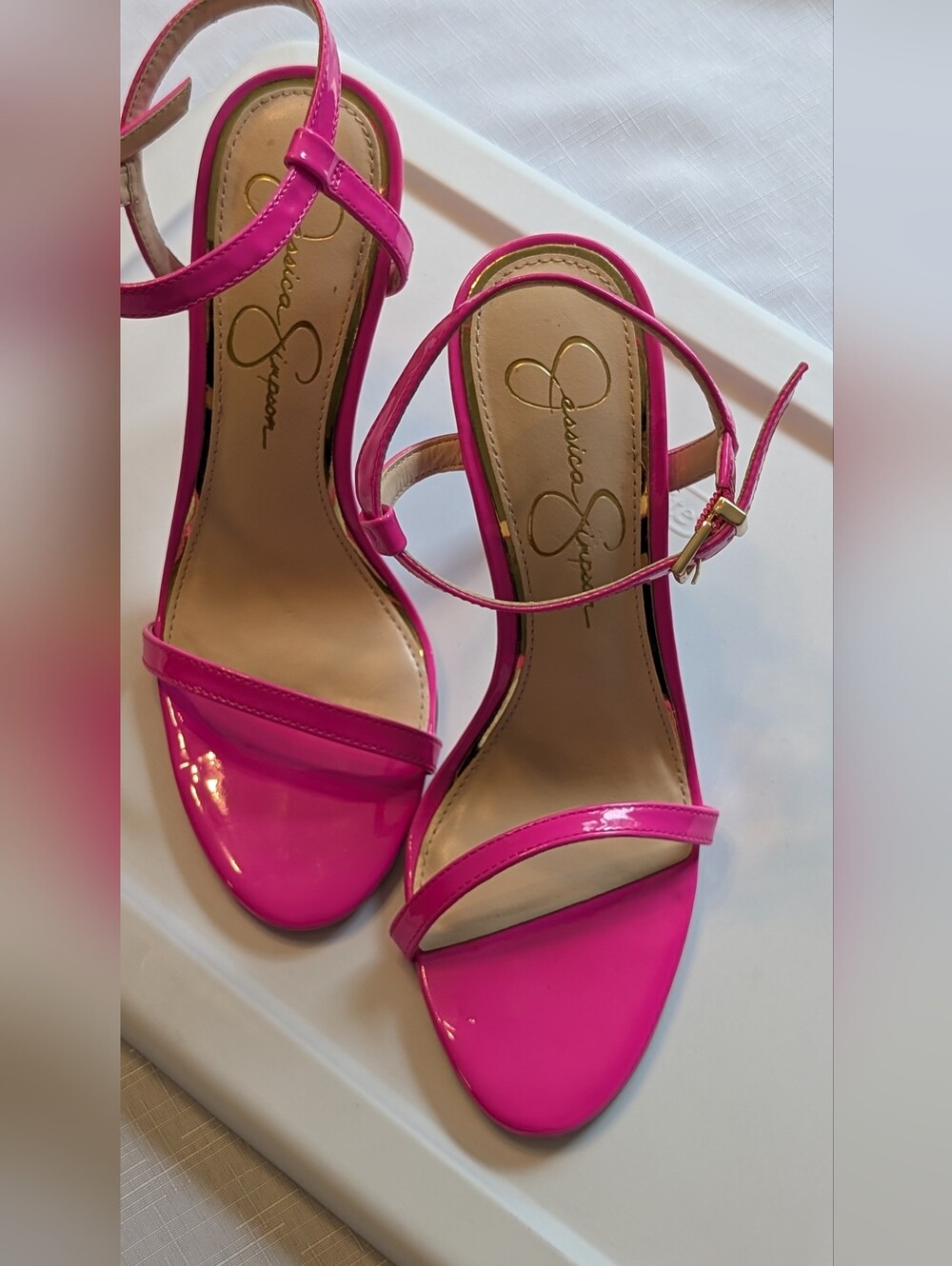 Jessica Simpson Jilmi Hot Pink Patent Ankle Strap Stiletto Heels - Size 7M